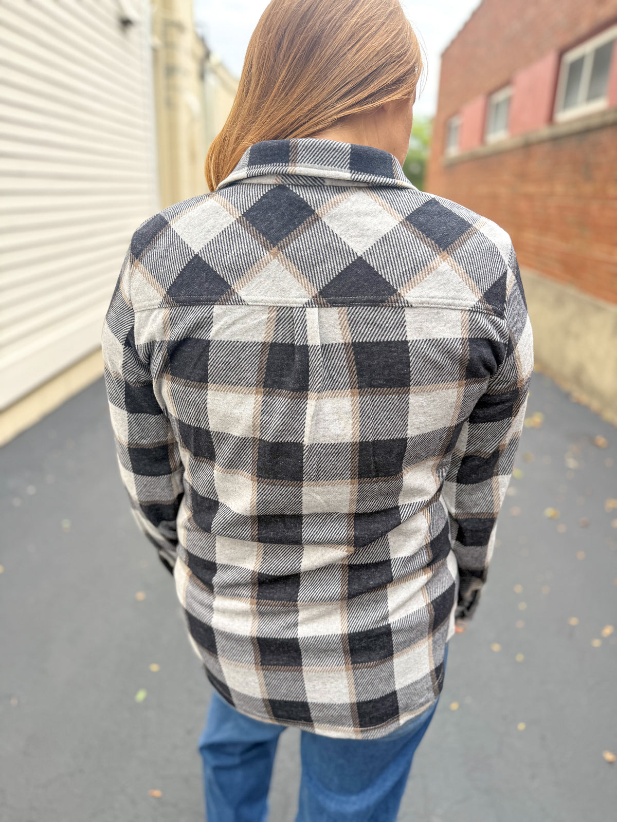 Navy Mocha Plaid Button Up