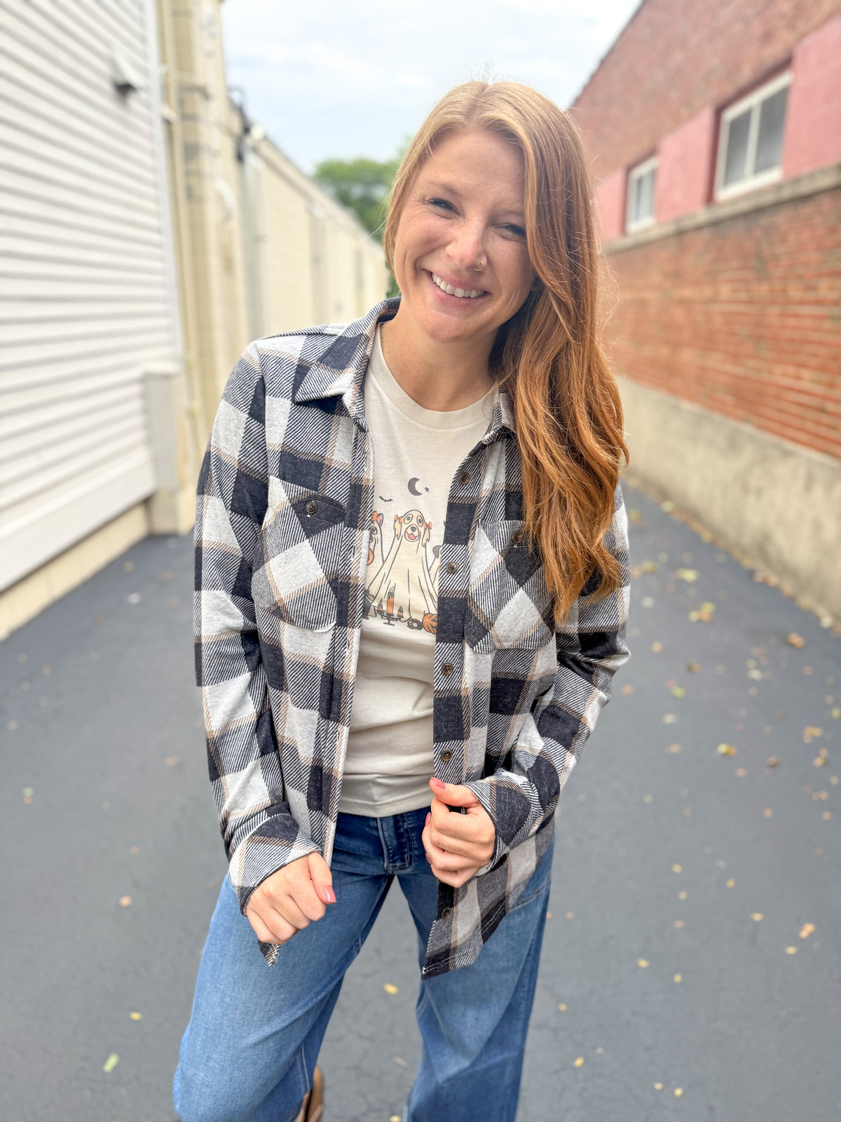 Navy Mocha Plaid Button Up