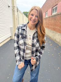 Navy Mocha Plaid Button Up