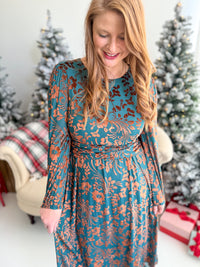 Floral Velour Teal Dress