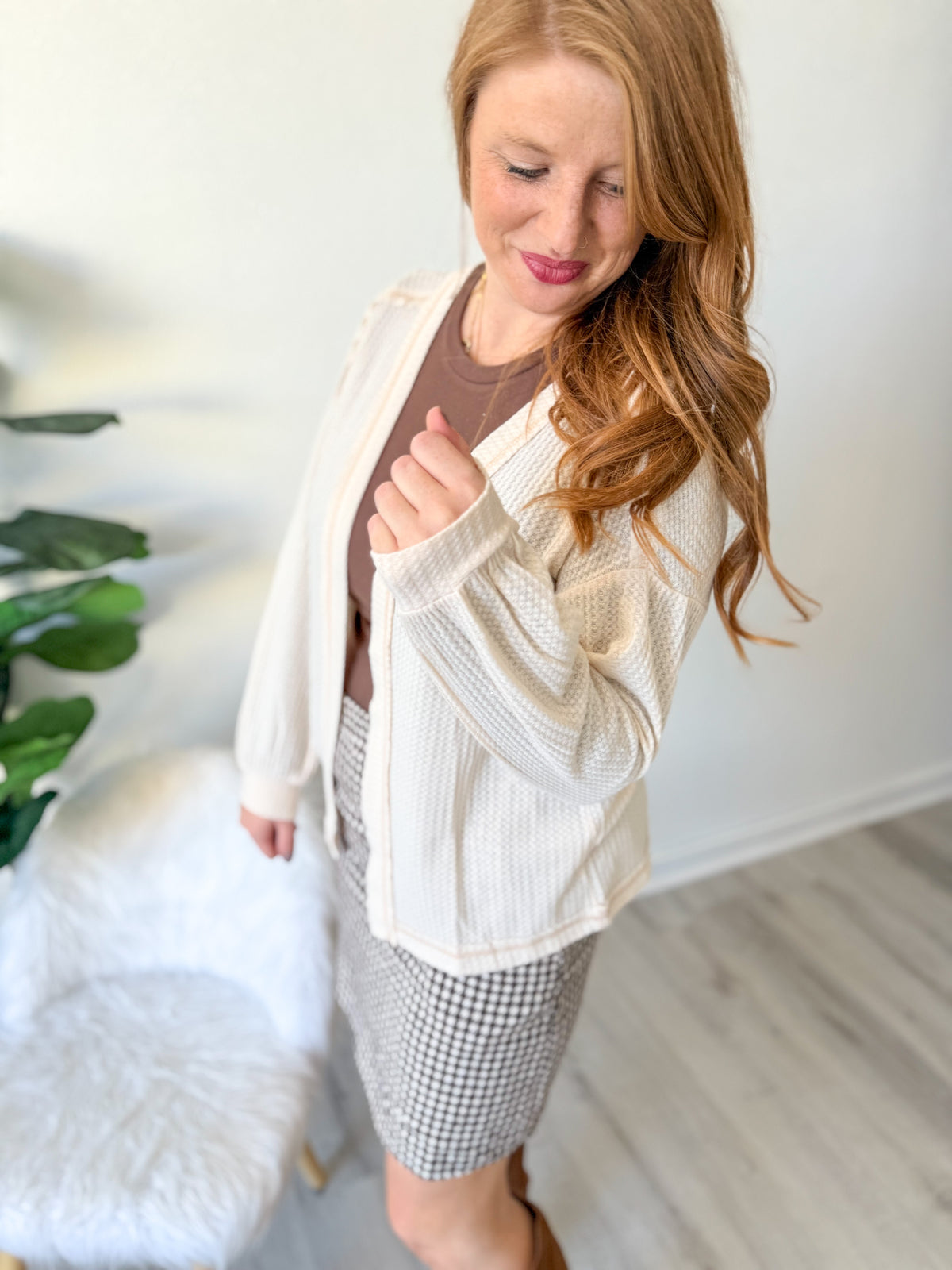 Reverse Stitched Open Front Cardigan