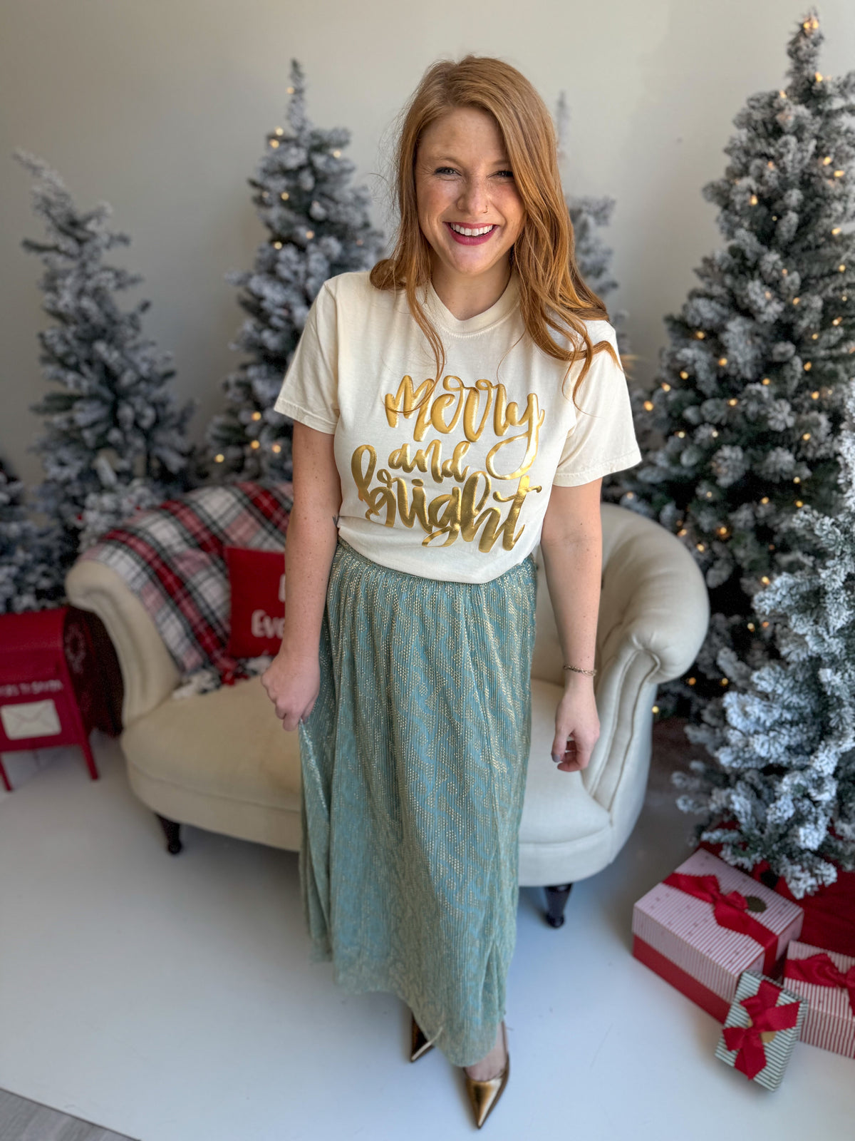 Shimmer Textured Midi Skirt