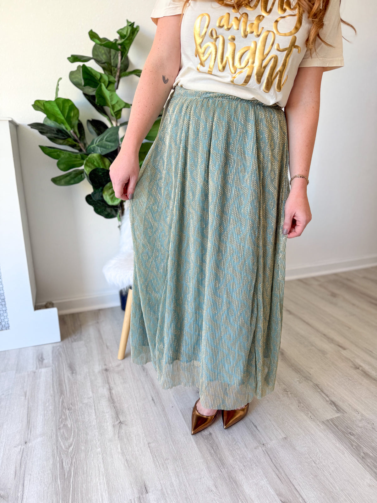 Shimmer Textured Midi Skirt