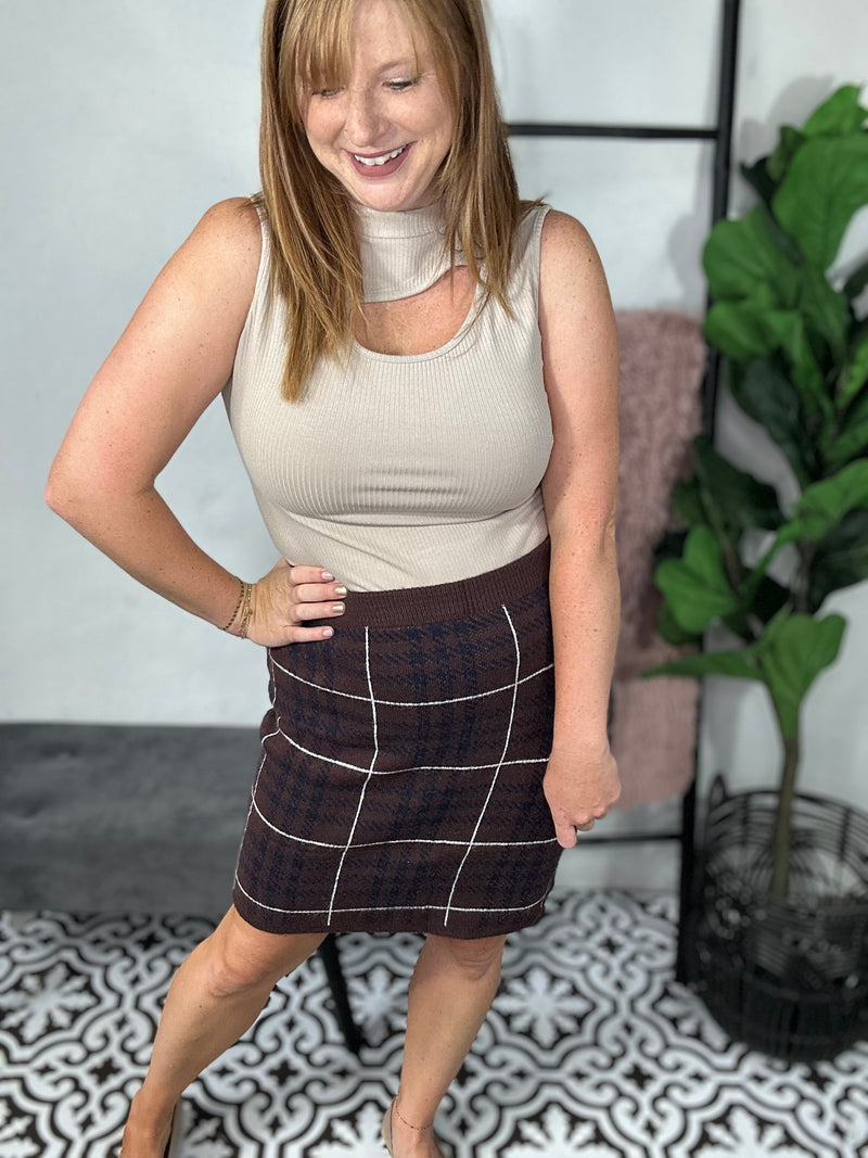 Brown Plaid Sweater Skirt