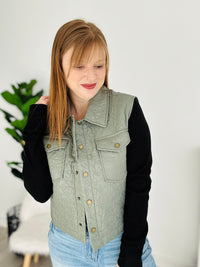 Olive Floral Snap Vest