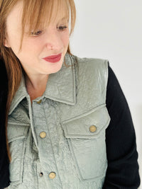Olive Floral Snap Vest