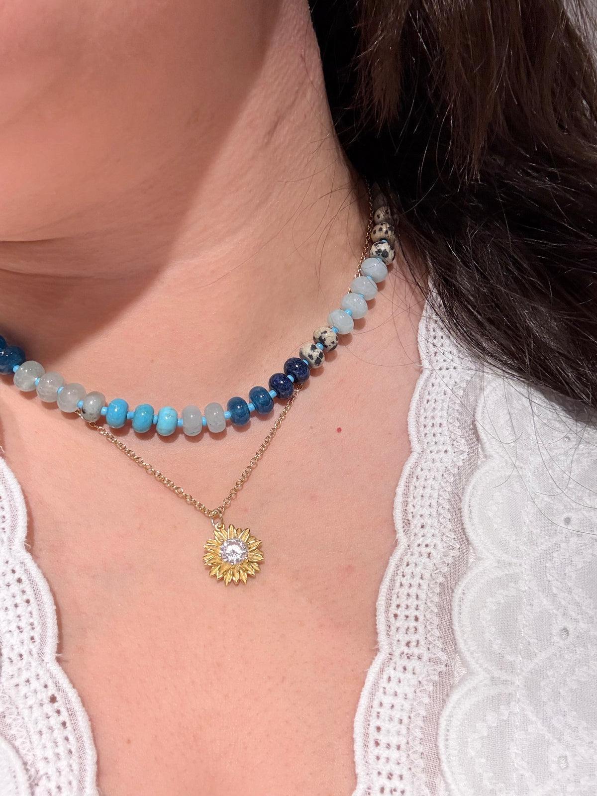 Blue Agate Glass Bead Necklace