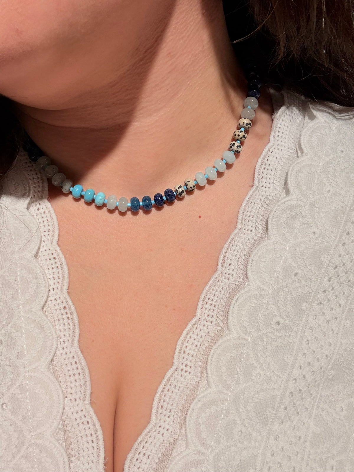 Blue Agate Glass Bead Necklace