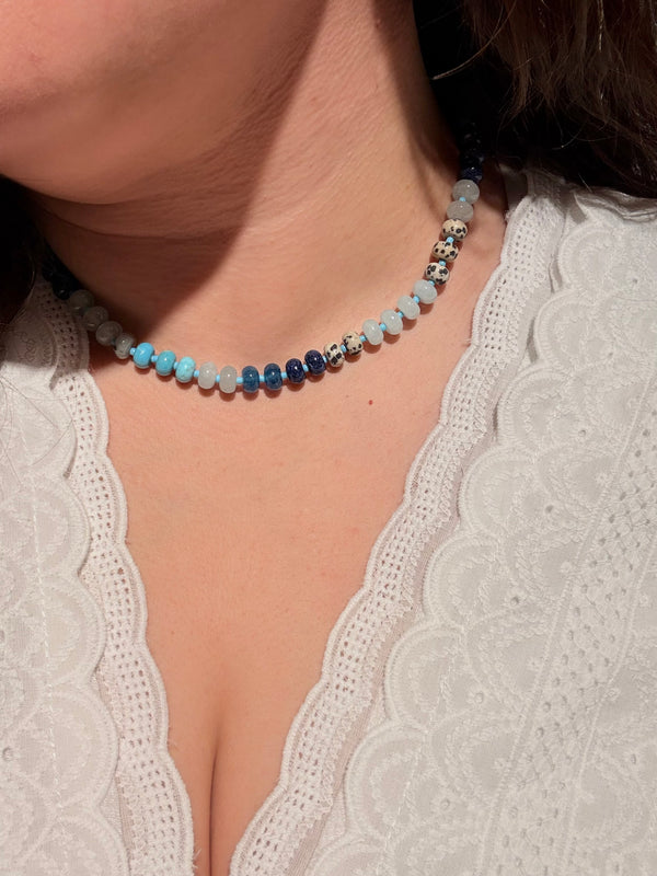 Blue Agate Glass Bead Necklace