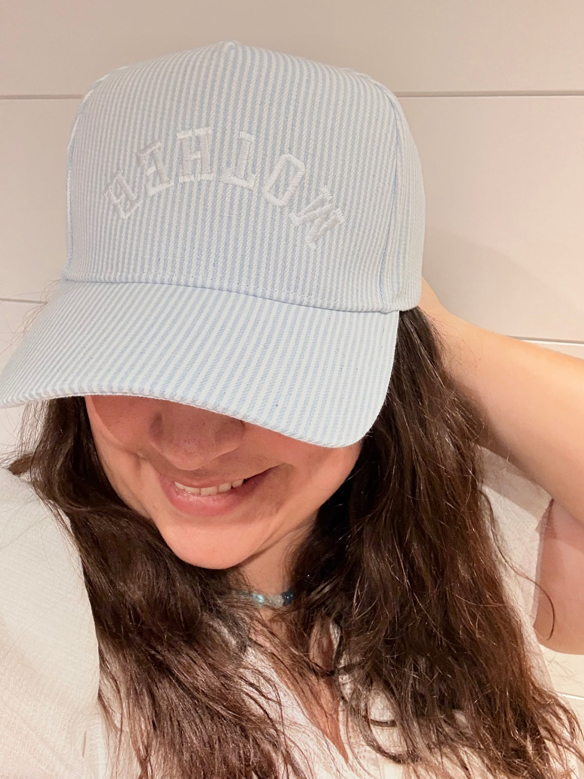 Blue Stripe Mother Upside Down Trucker Hat