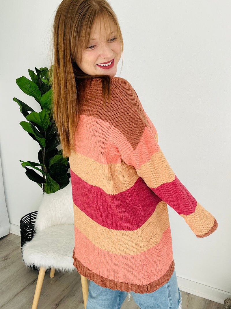 Rachel Rust Striped Cardigan
