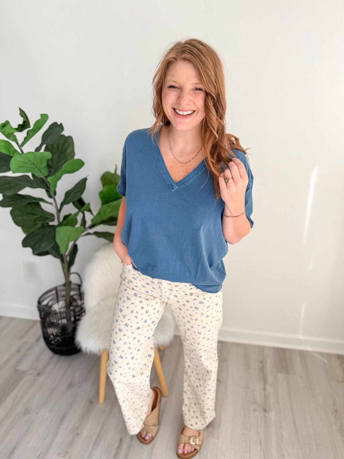 Soft Blue Ditsy Floral Jeans