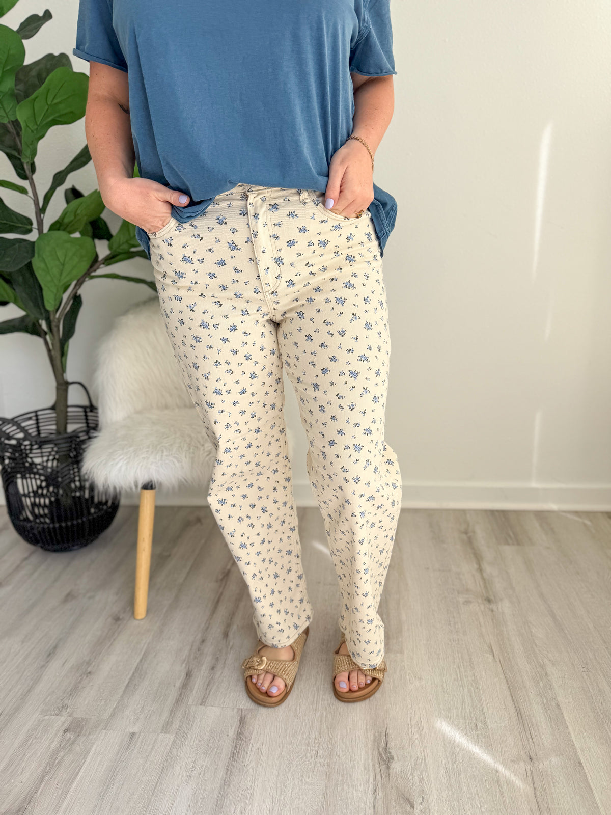 Soft Blue Ditsy Floral Jeans
