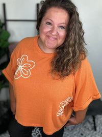 Orange Floral Short Sleeve Top