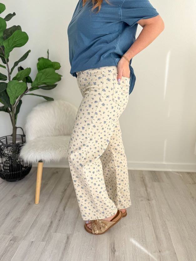 Soft Blue Ditsy Floral Jeans