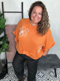 Orange Floral Short Sleeve Top