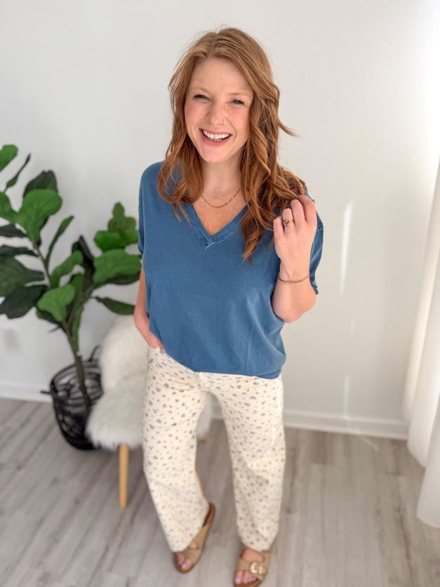 Soft Blue Ditsy Floral Jeans
