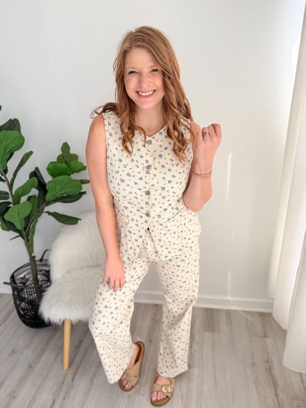 Soft Blue Ditsy Floral Jeans