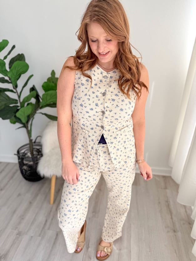 Soft Blue Ditsy Floral Jeans