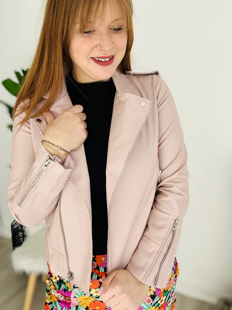 Blush Faux Leather Moto Jacket