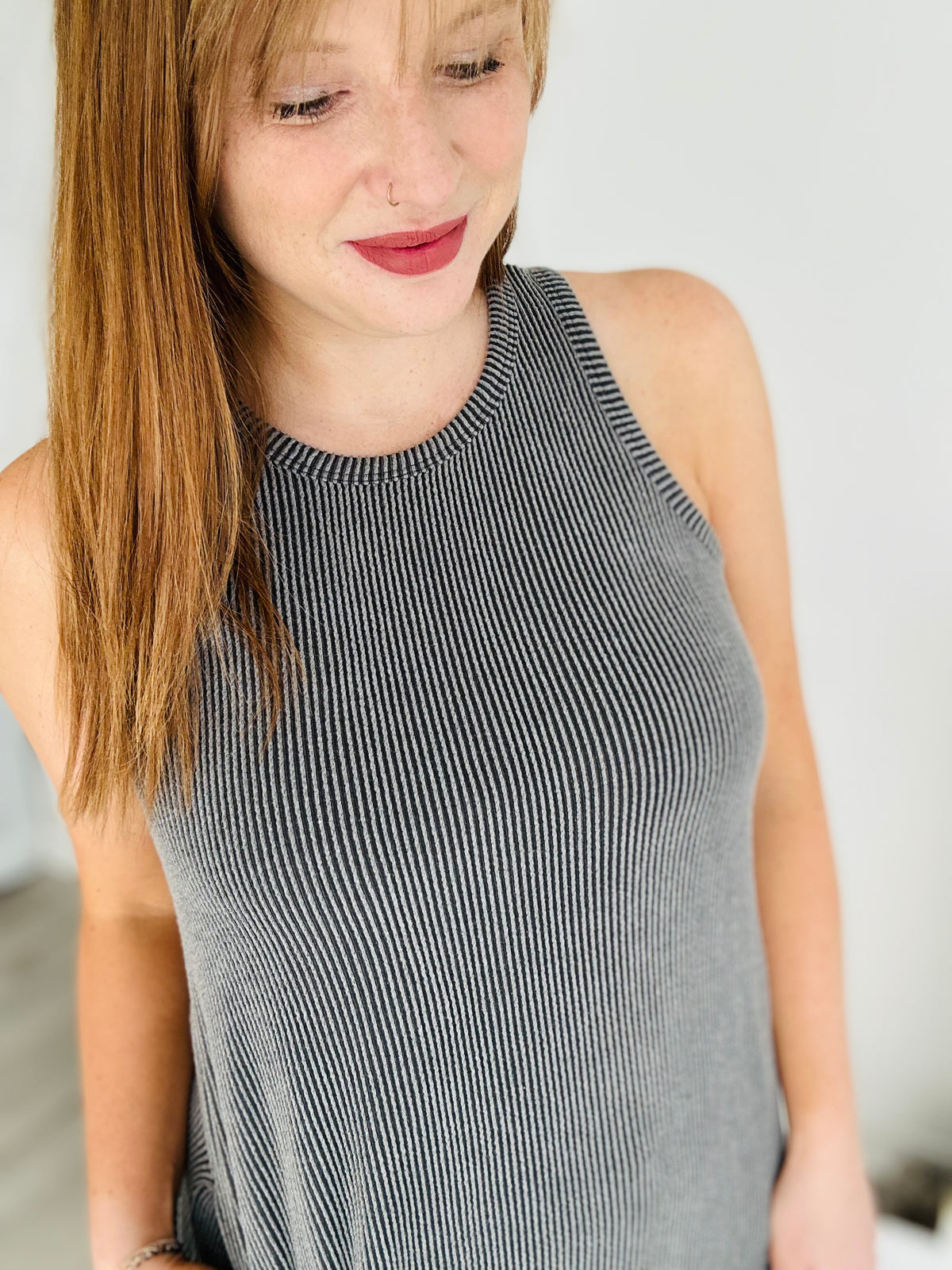Rib Knit Tank Dress - Charcoal