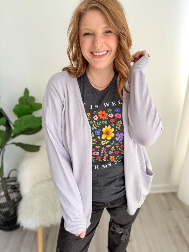 Cozy Open Front Cardigan - Lilac