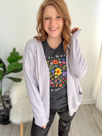 Cozy Open Front Cardigan - Lilac