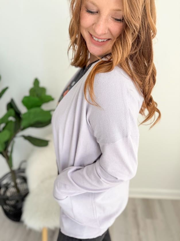 Cozy Open Front Cardigan - Lilac