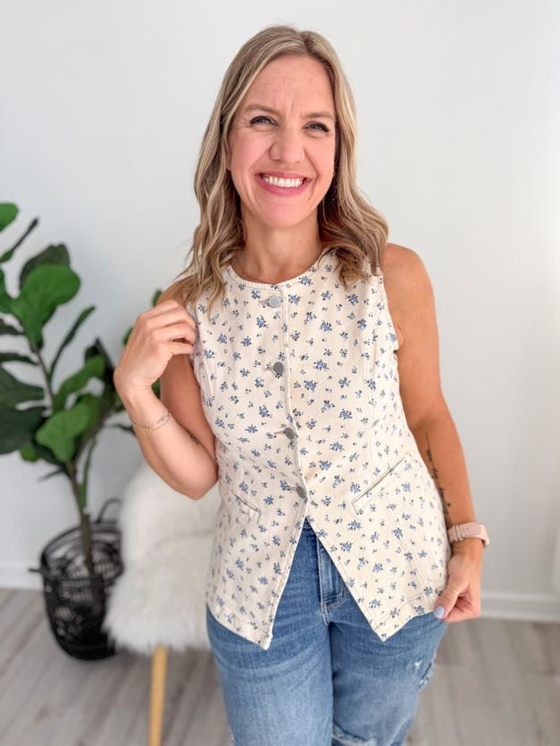 Soft Blue Ditsy Floral Vest