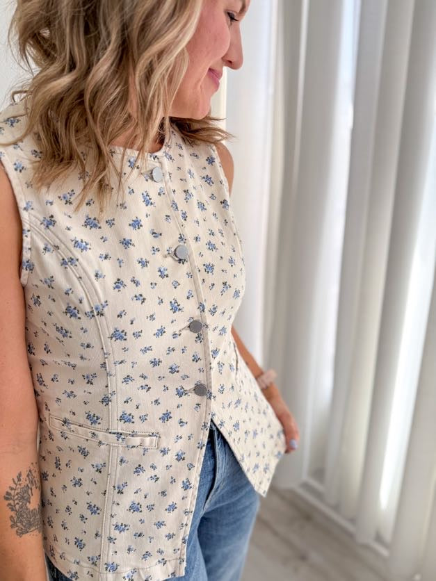 Soft Blue Ditsy Floral Vest