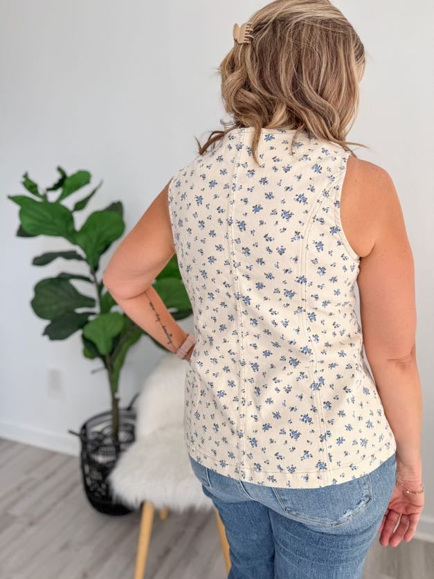 Soft Blue Ditsy Floral Vest