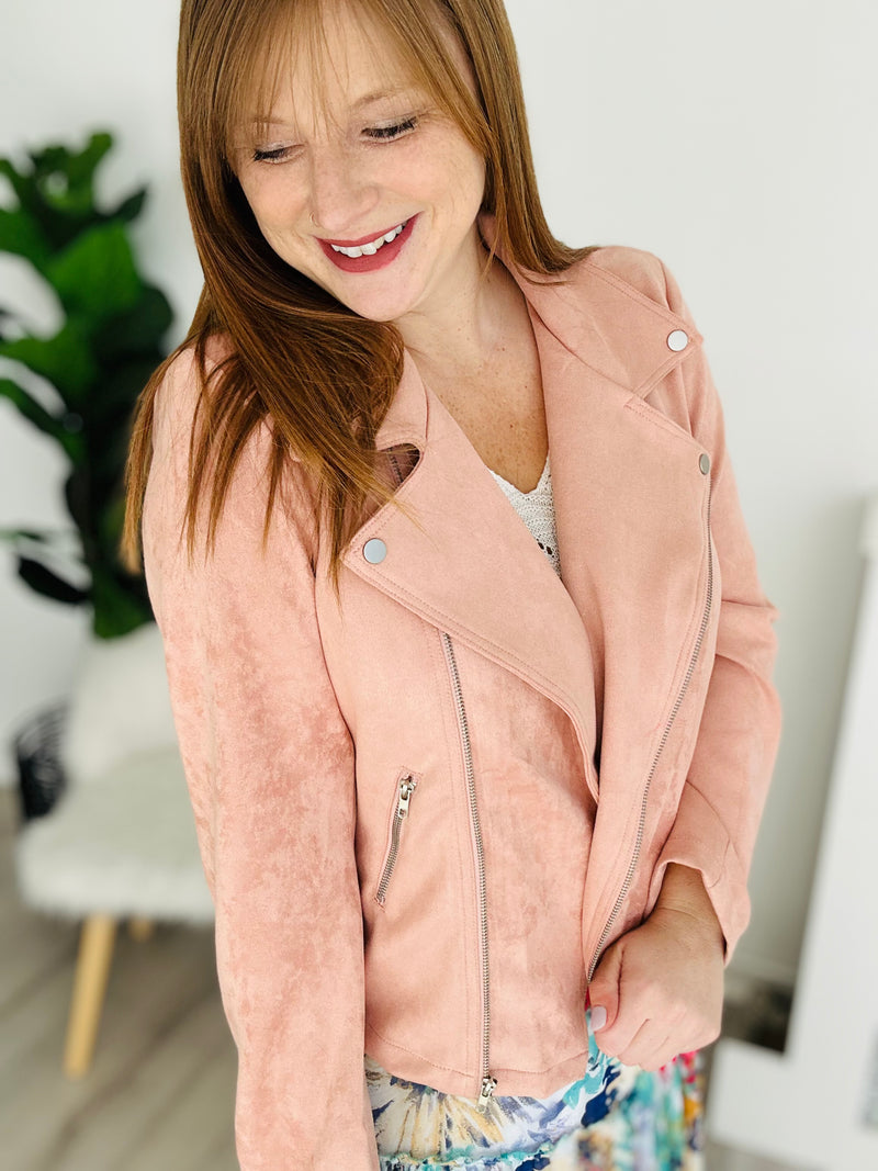 Blush Suede Moto Jacket