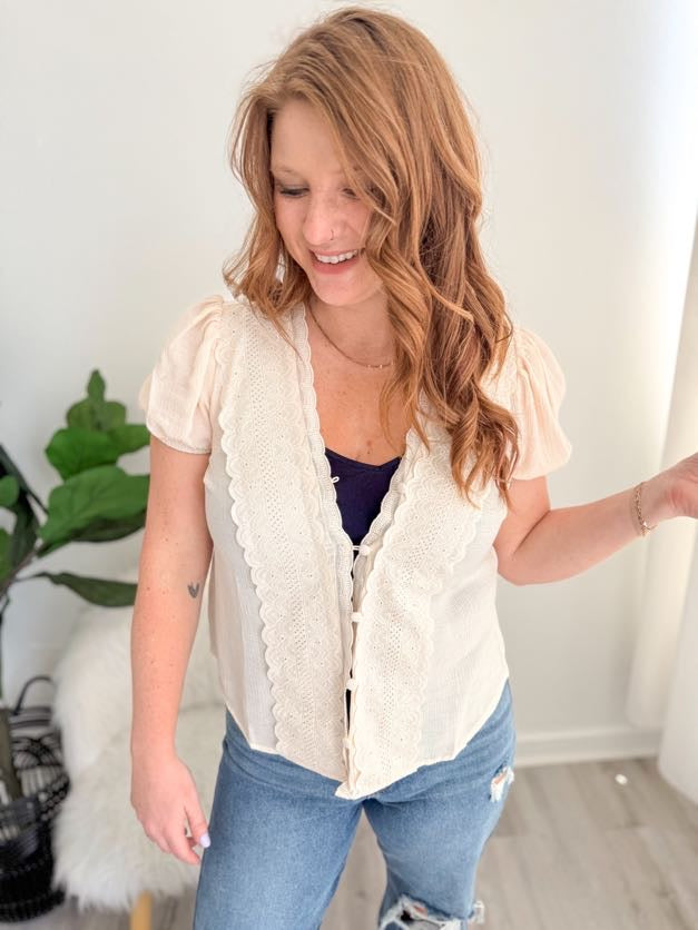 Ivory Scallop Trim Top