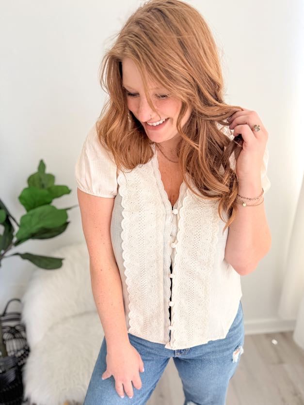 Ivory Scallop Trim Top