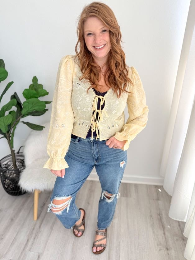 Golden Lace Tie Top