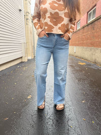 High Rise Wide Leg Pearl Embellished Jeans