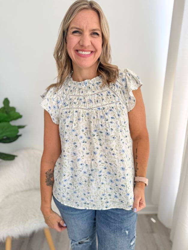 Ditsy Floral Flutter Sleeve Top