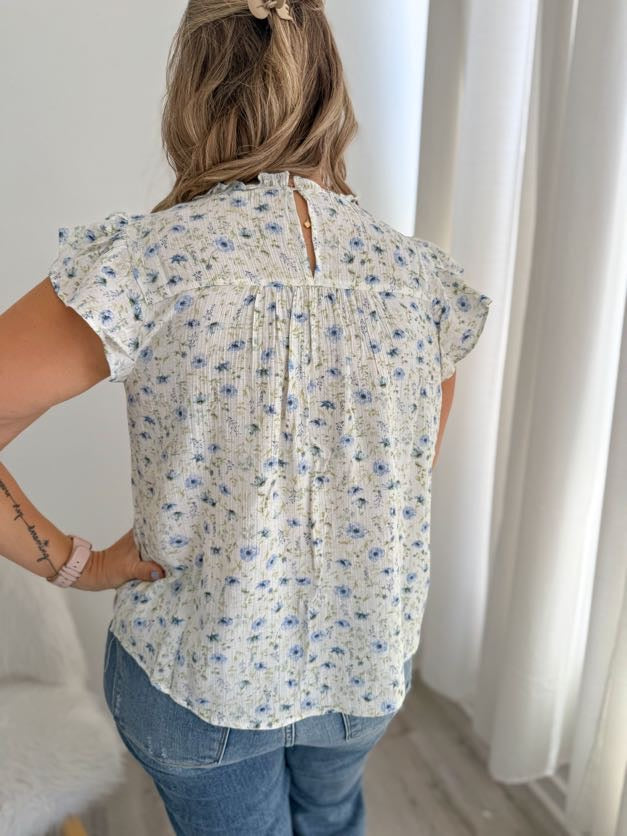 Ditsy Floral Flutter Sleeve Top