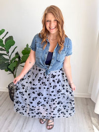 Blue Tulle Pleated Midi Skirt