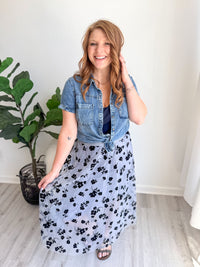 Blue Tulle Pleated Midi Skirt
