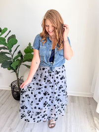 Blue Tulle Pleated Midi Skirt