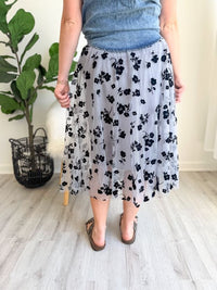 Blue Tulle Pleated Midi Skirt