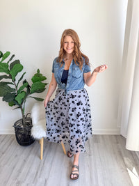 Blue Tulle Pleated Midi Skirt