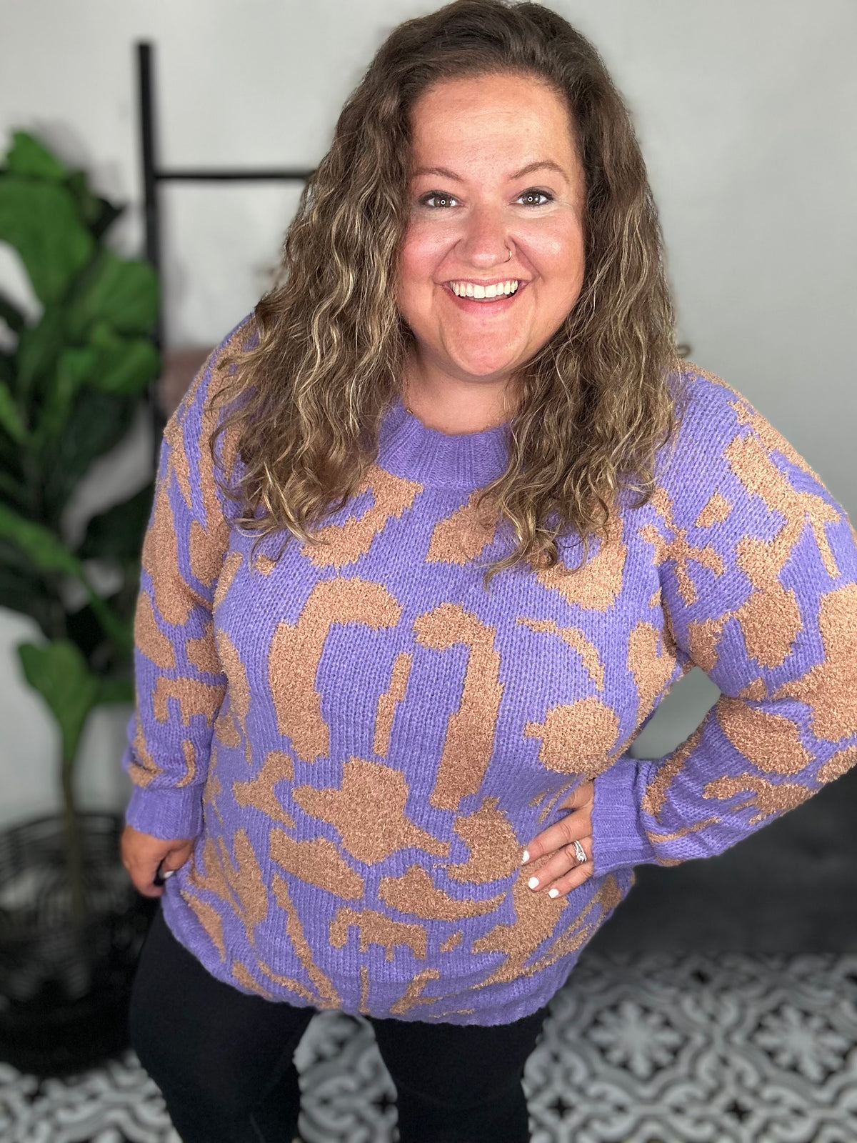 Purple And Natural Sweater- Plus Size Only