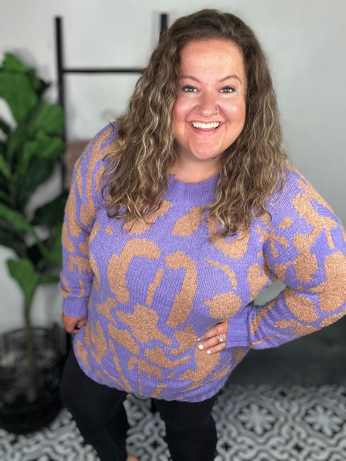 Purple And Natural Sweater- Plus Size Only