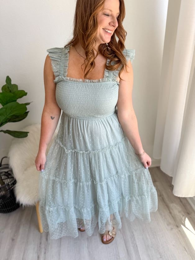 Sage Daydream Ruffle Dress