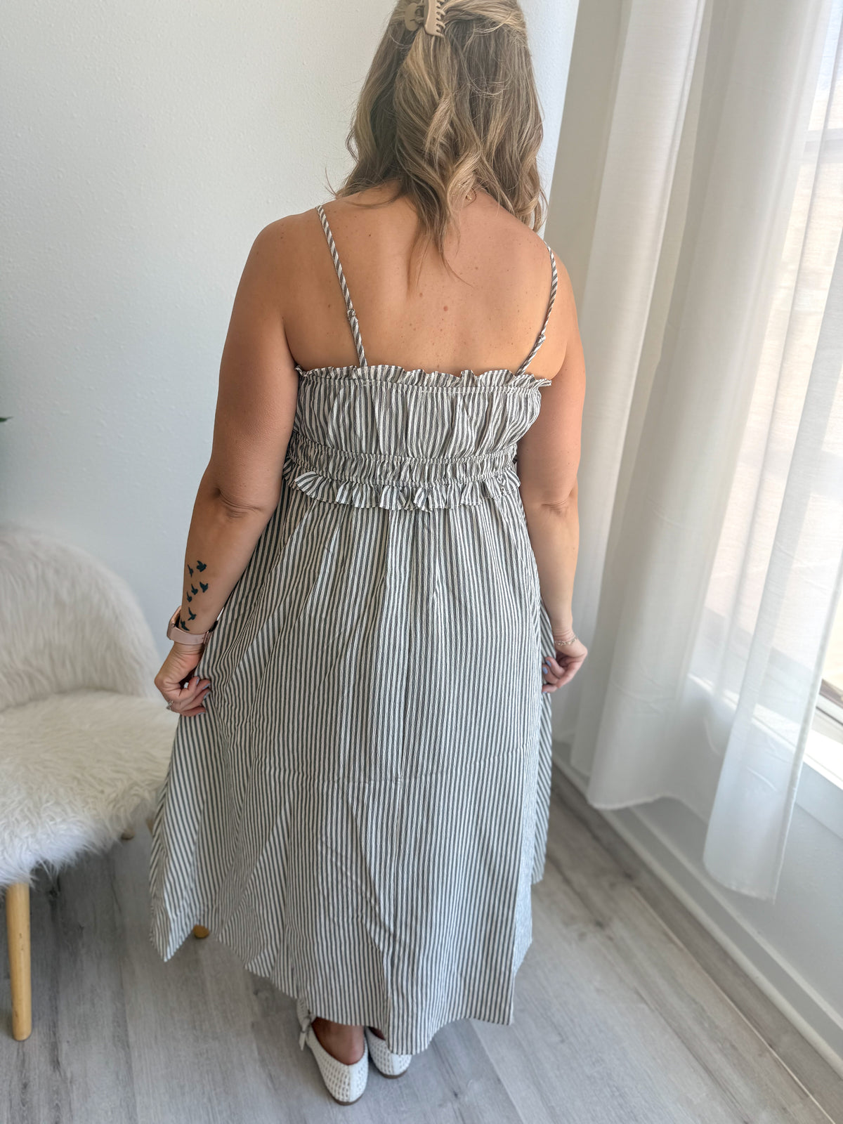 Washed Black & White Stripe Dress