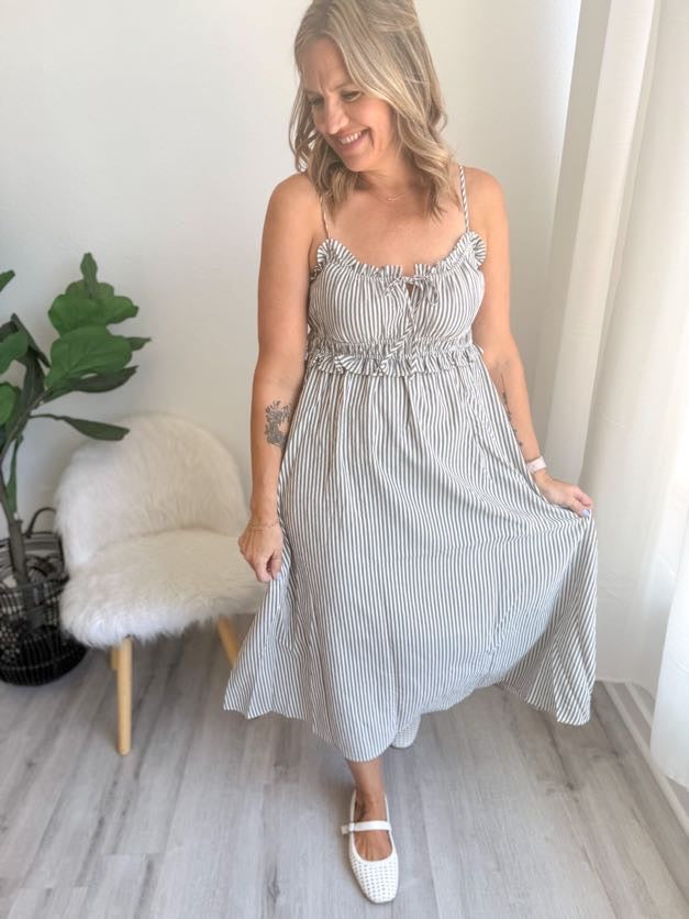 Washed Black & White Stripe Dress