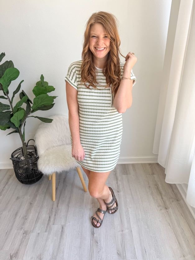 Olive Stripe Casual Dress