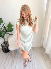 Olive Stripe Casual Dress